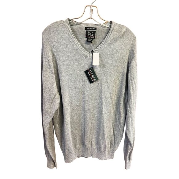 Jos. A Bank V Neck /Heather Gray Cotton Sweater Sz M NWT - Picture 1 of 6